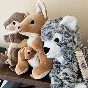 New NWT warmies plush microwave huggable Leo snow leopard cat otter kangaroo